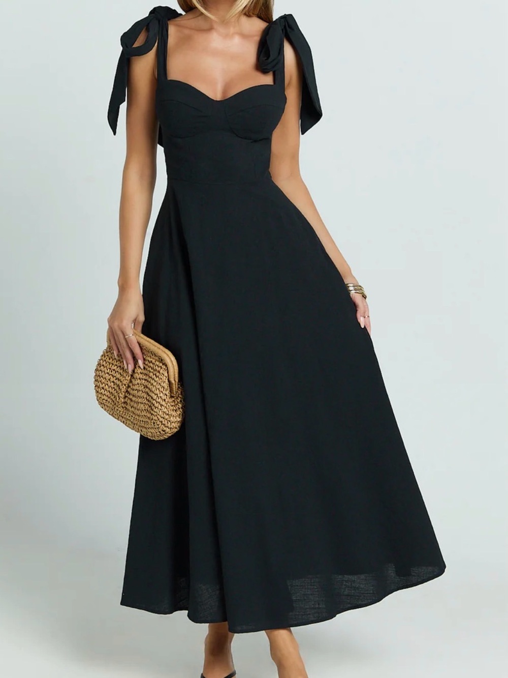 Showpo Black Tie-Shoulder Maxi Dress